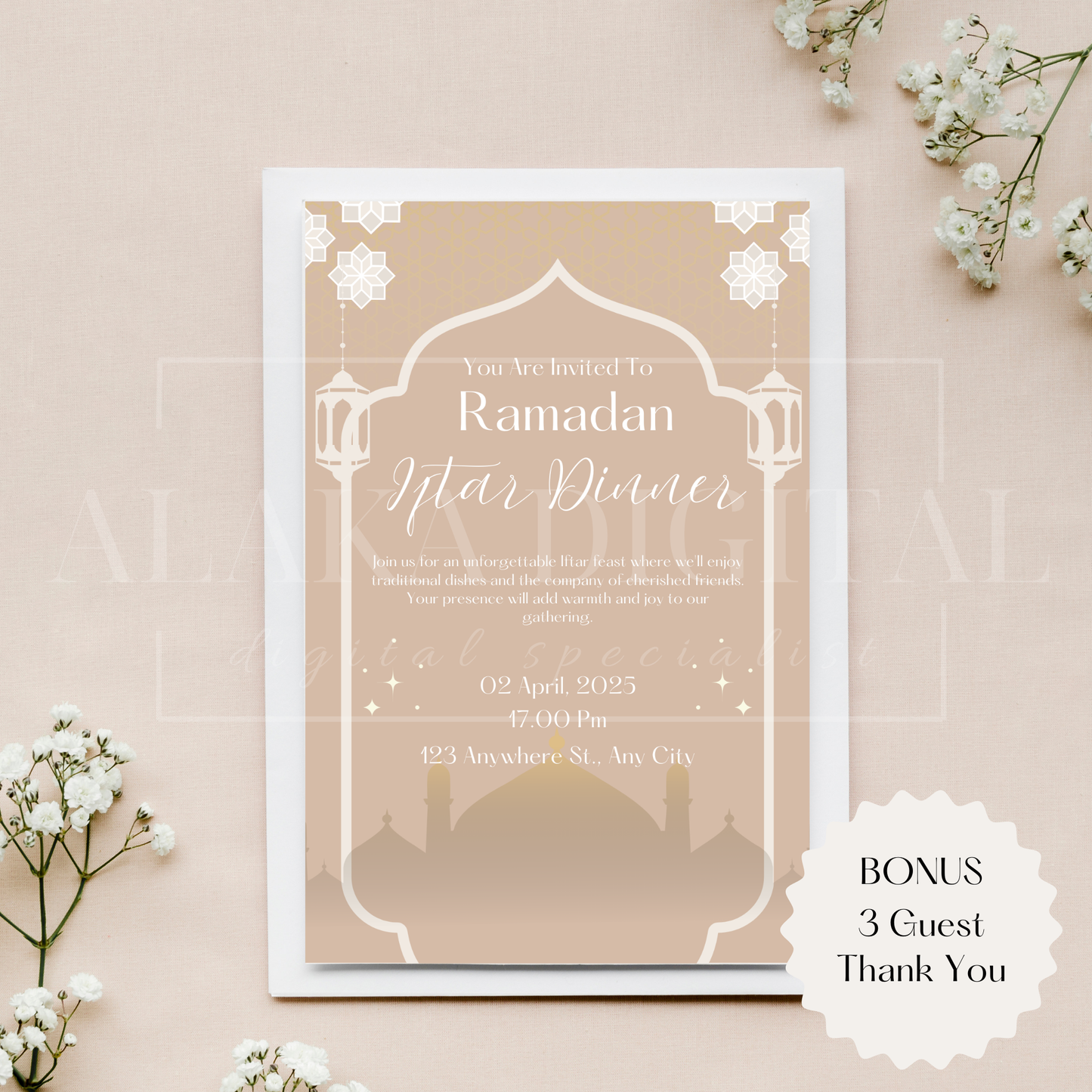 Invitation et décoration du Ramadan : cartes de remerciement pour les invités, invitation à une fête Iftar, modèle islamique