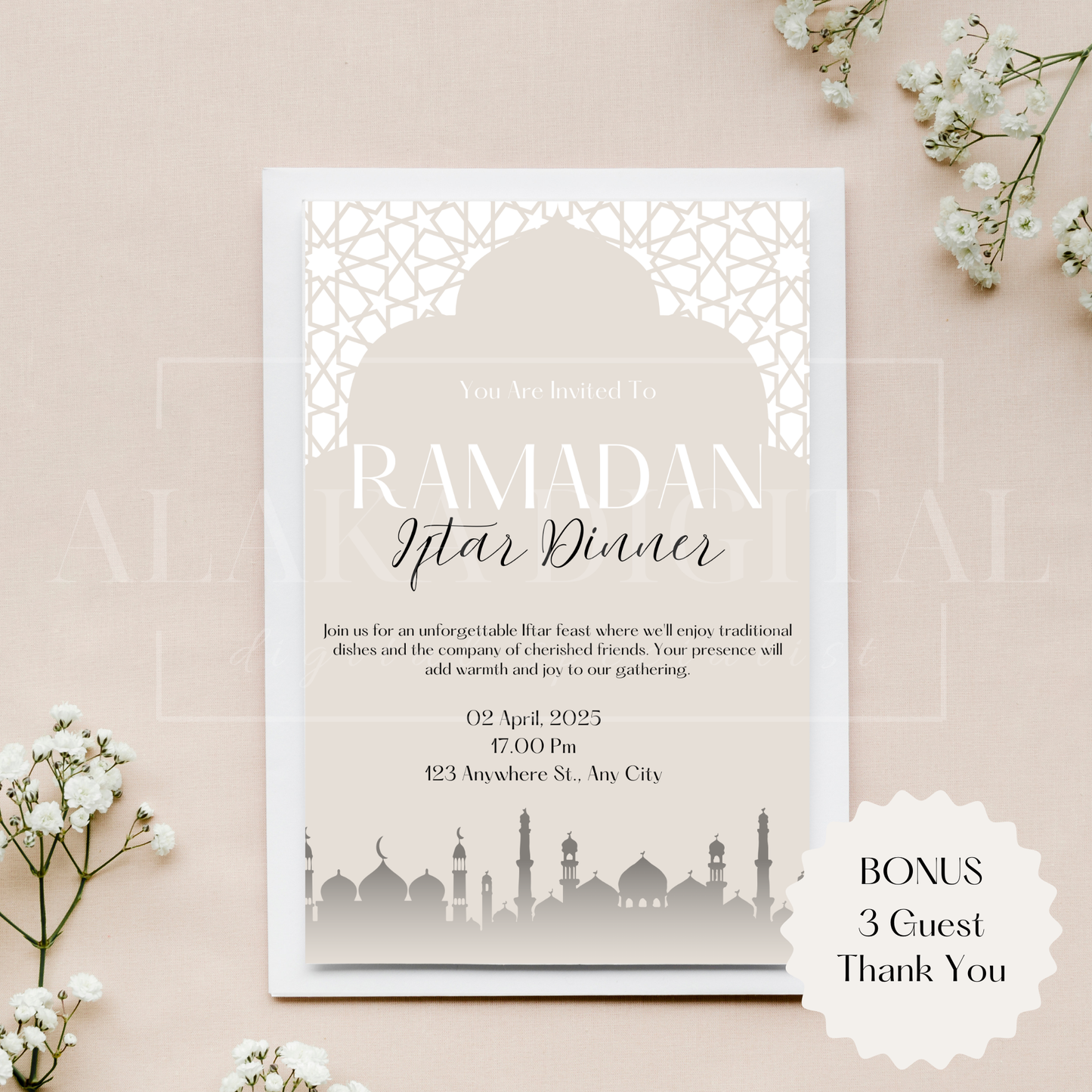 Invitation et décoration du Ramadan : cartes de remerciement pour les invités, invitation à une fête Iftar, modèle islamique