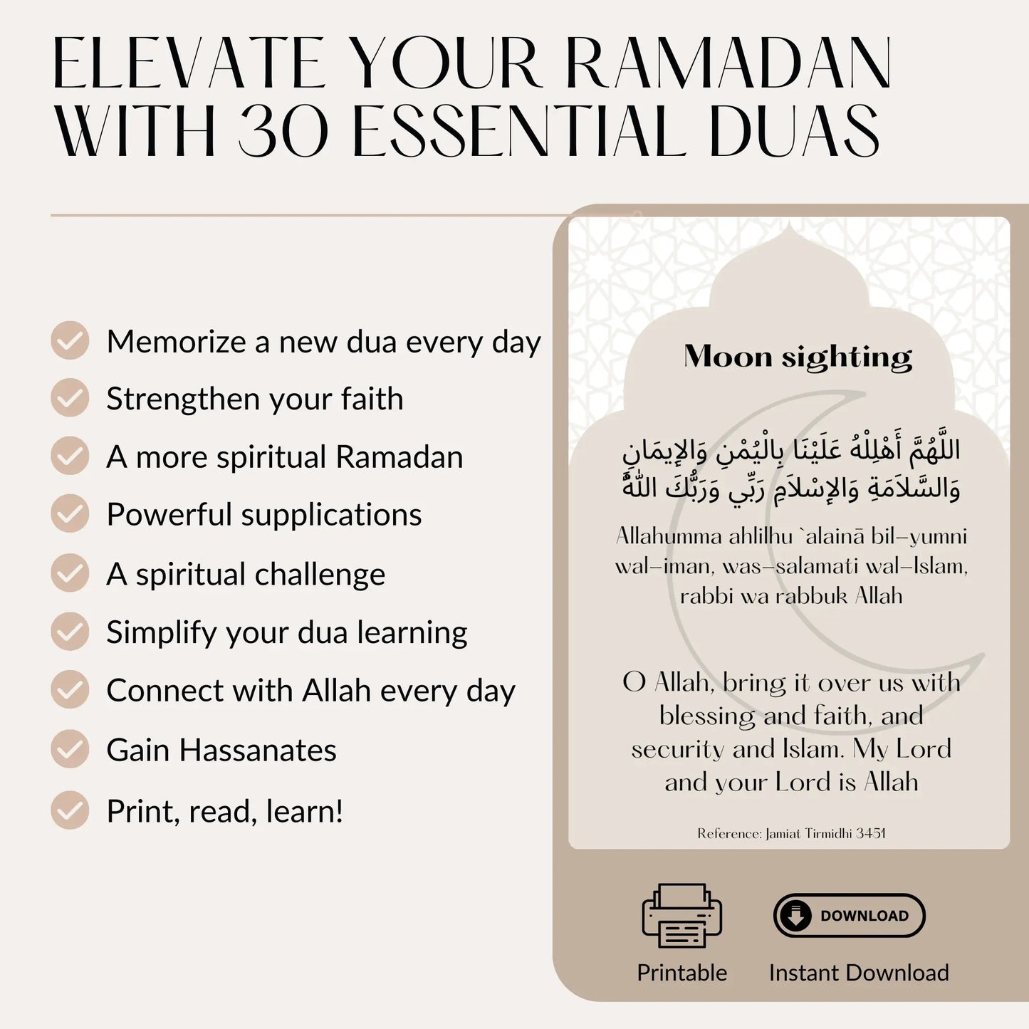 30 Du'a Flashcards: Islamic Printable | Arabic, Transliteration & English | Digital Gift