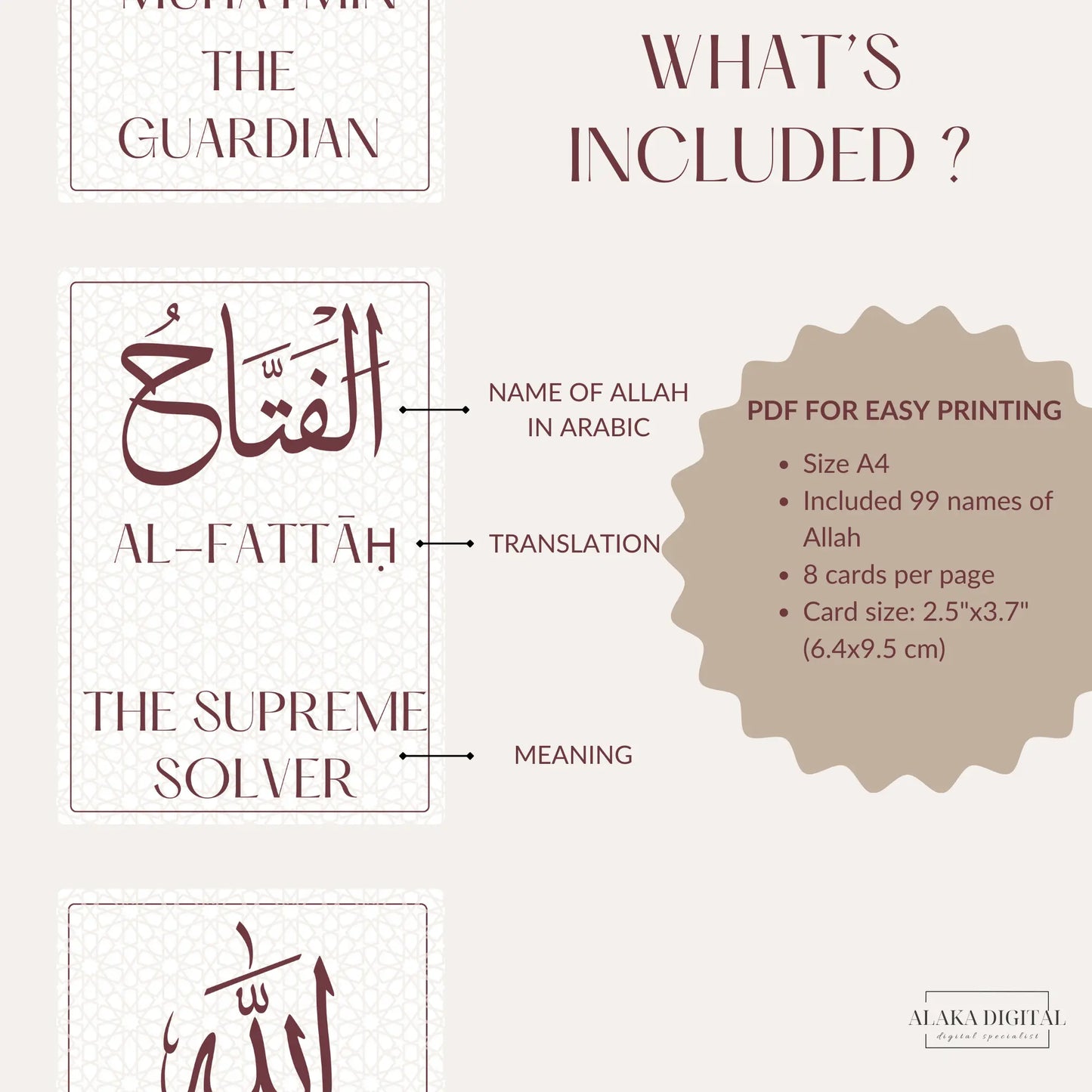 99 Names of Allah Flashcards: Printable Islamic Cards, Imaan Booster, Ramadan/Eid Gift