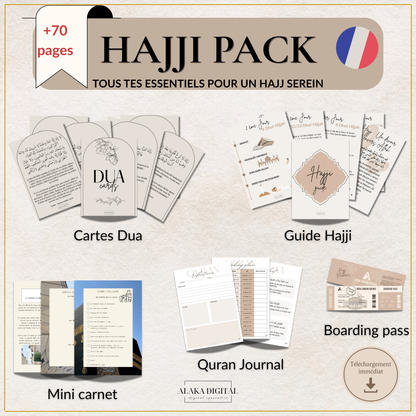 Hajj Digital Pack – Step-by-step Guide, Duas, Qur’an Journal, Travel Checklist & Keepsakes