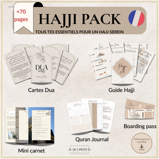 Hajj Digital Pack – Step-by-step Guide, Duas, Qur’an Journal, Travel Checklist & Keepsakes