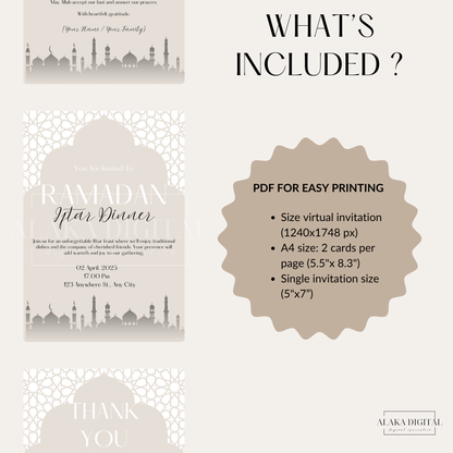 Invitation et décoration du Ramadan : cartes de remerciement pour les invités, invitation à une fête Iftar, modèle islamique