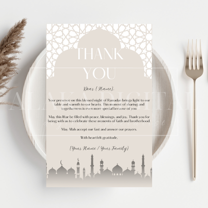 Invitation et décoration du Ramadan : cartes de remerciement pour les invités, invitation à une fête Iftar, modèle islamique