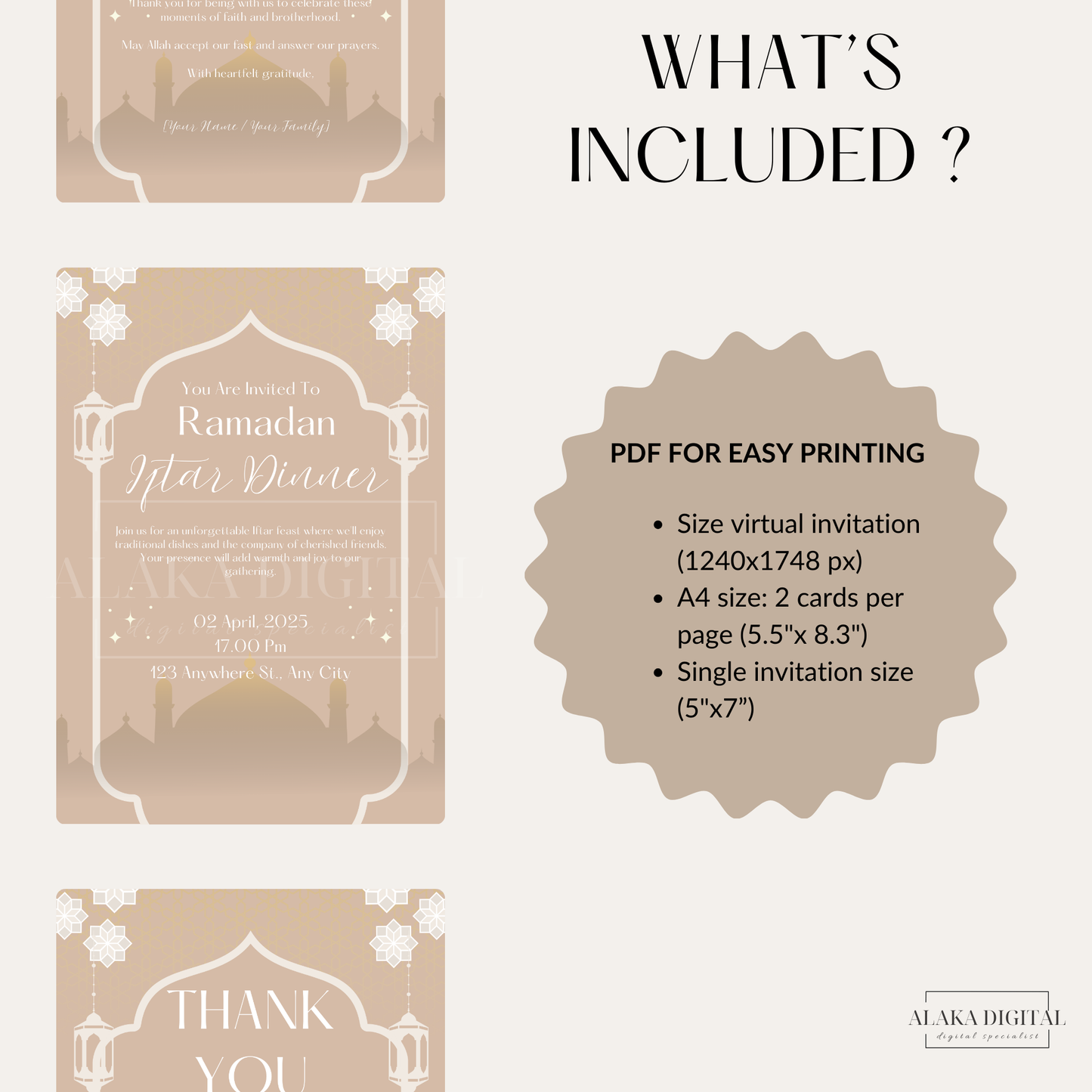 Invitation et décoration du Ramadan : cartes de remerciement pour les invités, invitation à une fête Iftar, modèle islamique