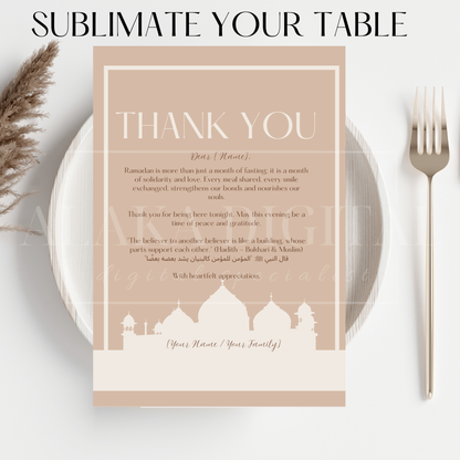Invitation élégante pour le Ramadan et cartes de remerciement - Modèle Canva imprimable | Invitation modifiable pour l'Iftar du Ramadan | Invitation à un rassemblement musulman