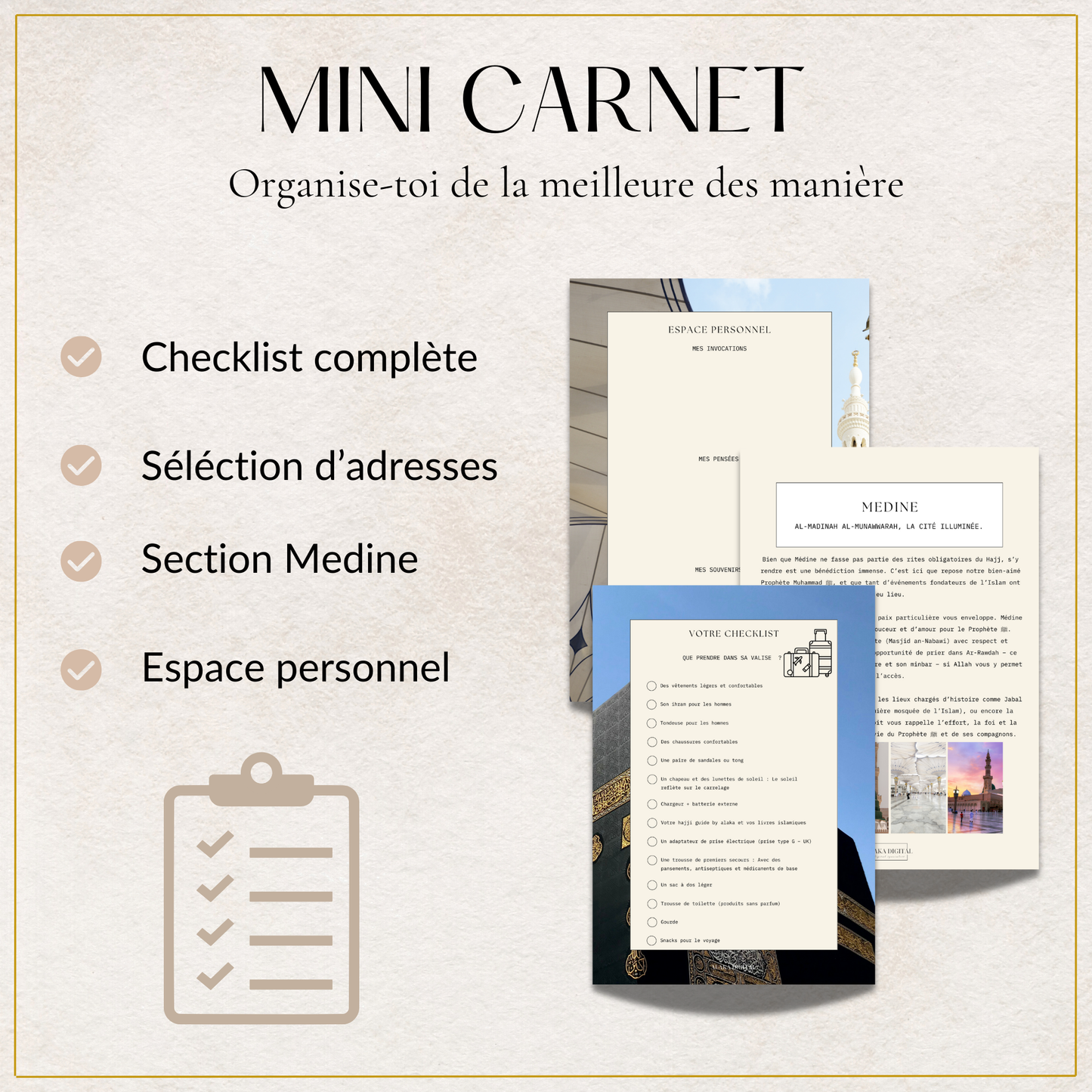 Hajj Digital Pack – Step-by-step Guide, Duas, Qur’an Journal, Travel Checklist & Keepsakes