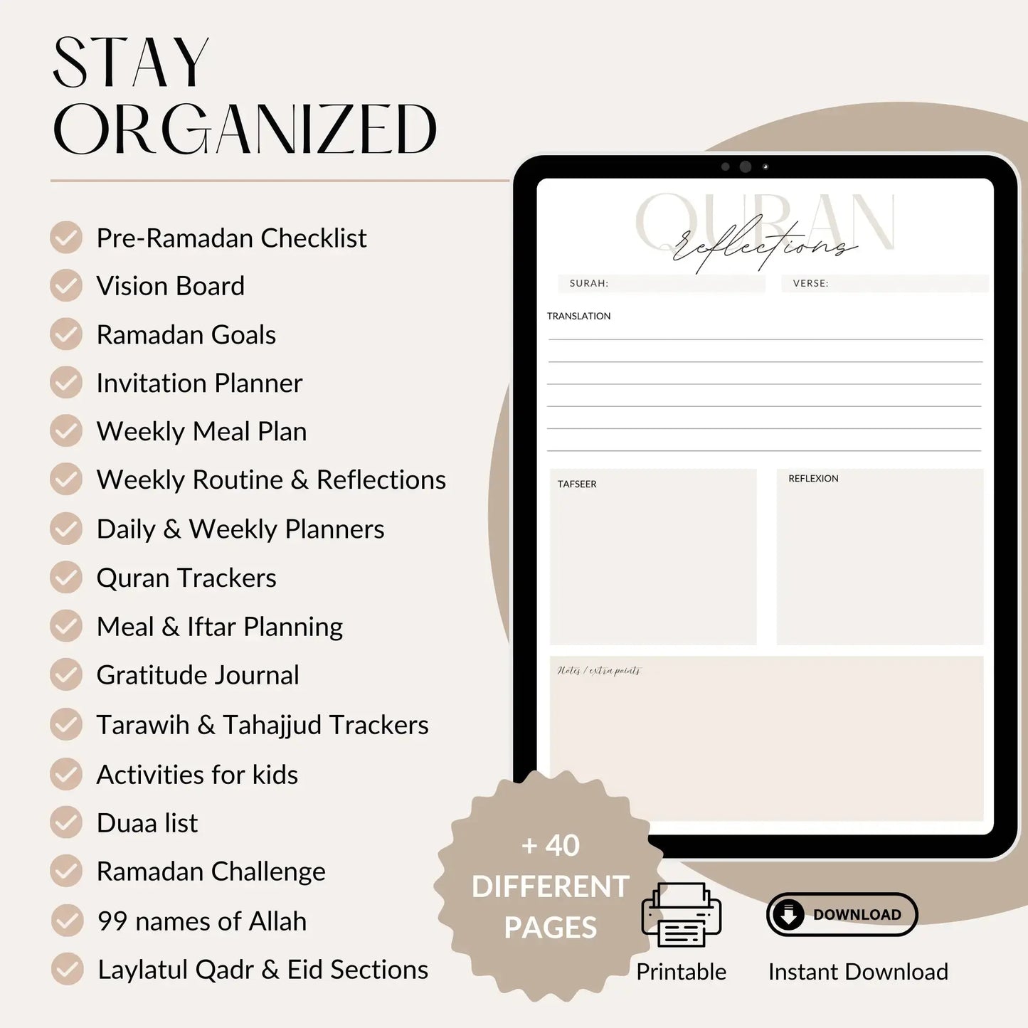 Ultimate Ramadan Planner Bundle: Digital Quran & Salat Tracker, Meal Planner, Undated Journal & More – All-in-One Muslim Calendar